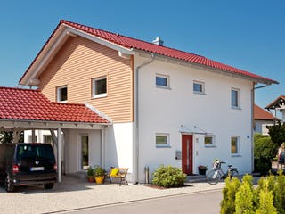 Fertighaus E 20-164.3 - Haus mit Erker-Balkon von SchwörerHaus Schlüsselfertig ab 465376€, Außenansicht 1