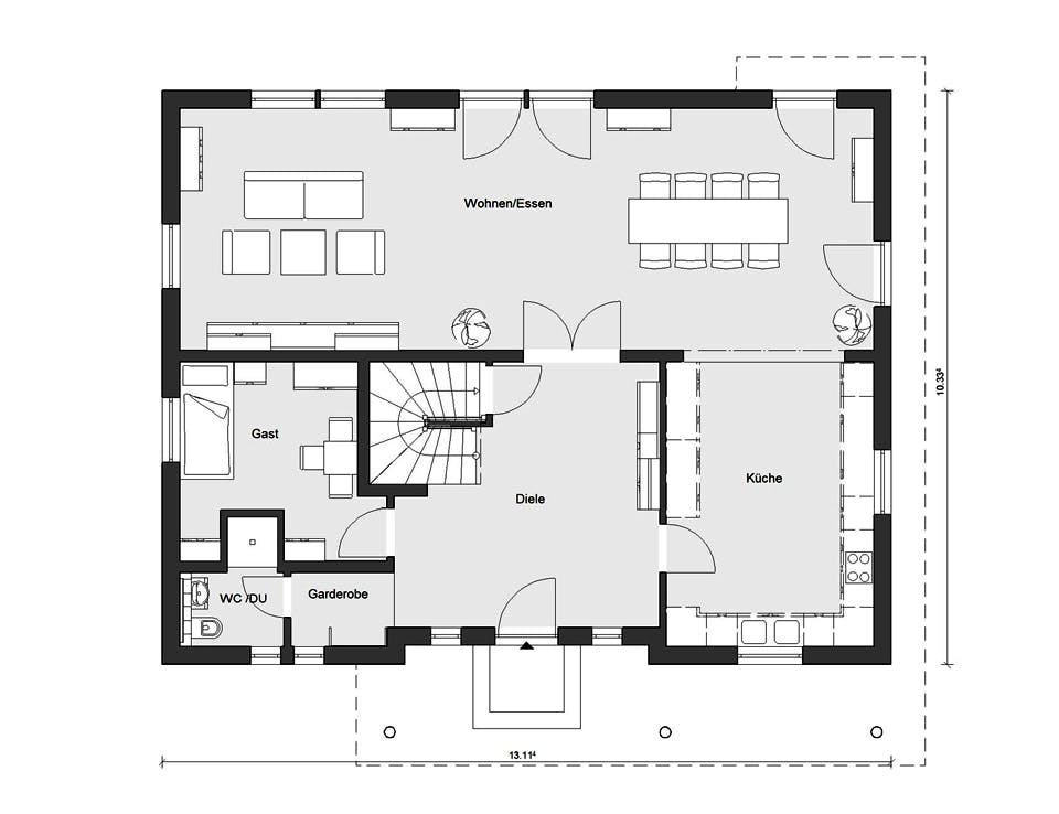 Fertighaus E 20-204.1 - Mediterrane Stadtvilla von SchwörerHaus Schlüsselfertig ab 627553€, Stadtvilla Grundriss 1
