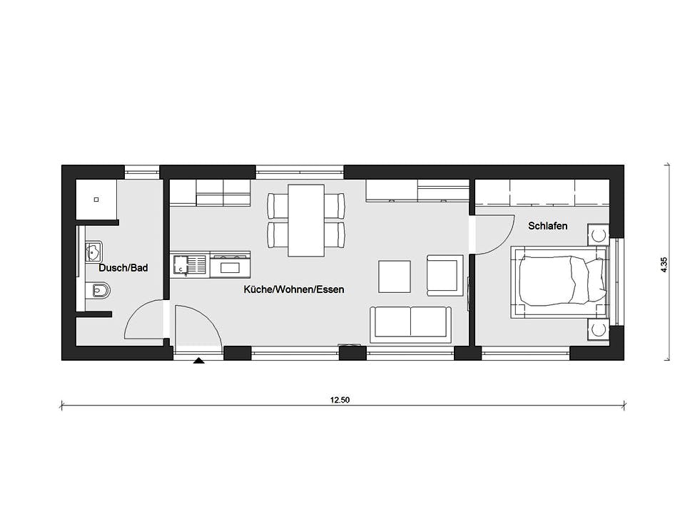 Fertighaus F 10-043.5 - FlyingSpace im Garten von SchwörerHaus Schlüsselfertig ab 179126€, Bungalow Grundriss 1
