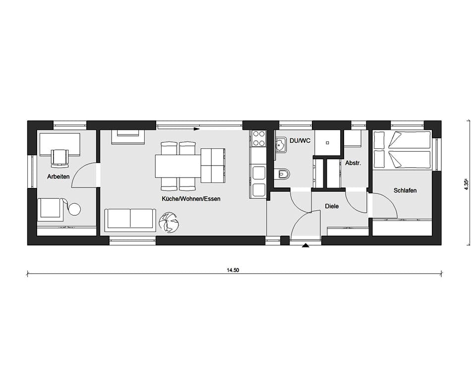 Fertighaus F 10-049.10.1 - Minihaus von SchwörerHaus Schlüsselfertig ab 200641€, Bungalow Grundriss 1
