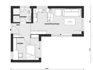 Fertighaus F 10-049.9.1 - FlyingSpace als Winkelbungalow von SchwörerHaus Schlüsselfertig ab 231517€, Bungalow Grundriss 1