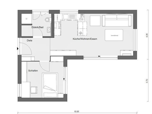 Fertighaus F 10-049.9 - FlyingSpace als Winkelbungalow von SchwörerHaus - Österreich Schlüsselfertig ab 232100€, Grundriss 1