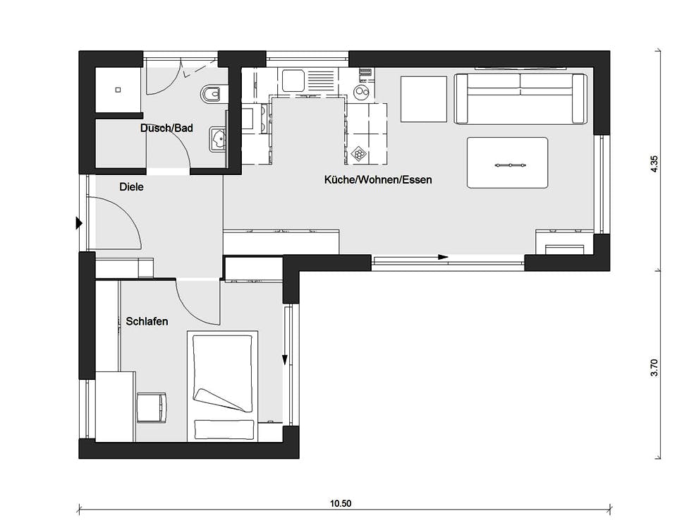 Fertighaus F 10-049.9.1 - FlyingSpace als Winkelbungalow von SchwörerHaus Schlüsselfertig ab 231517€, Bungalow Grundriss 1