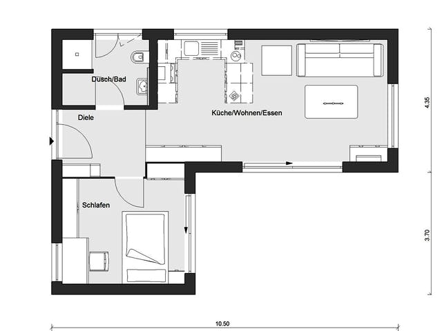 Fertighaus F 10-049.9.1 - FlyingSpace als Winkelbungalow von SchwörerHaus Schlüsselfertig ab 231517€, Bungalow Grundriss 1