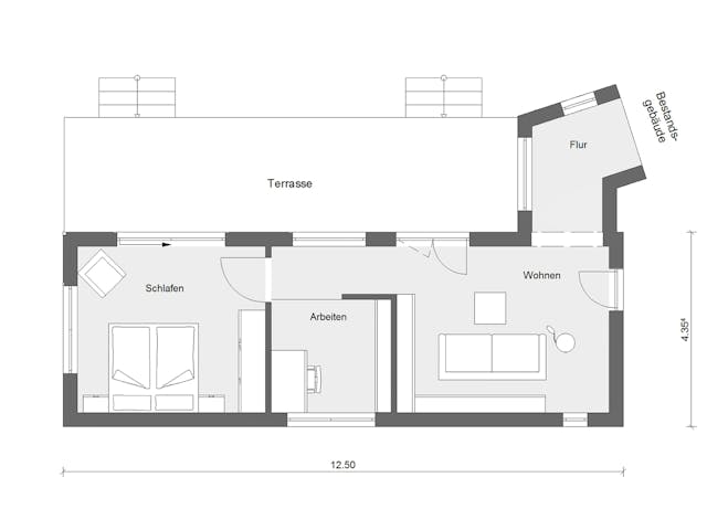 Fertighaus F 10-043.13 - Wohnmodul FlyingSpace als Anbau von SchwörerHaus - Österreich, Grundriss 1
