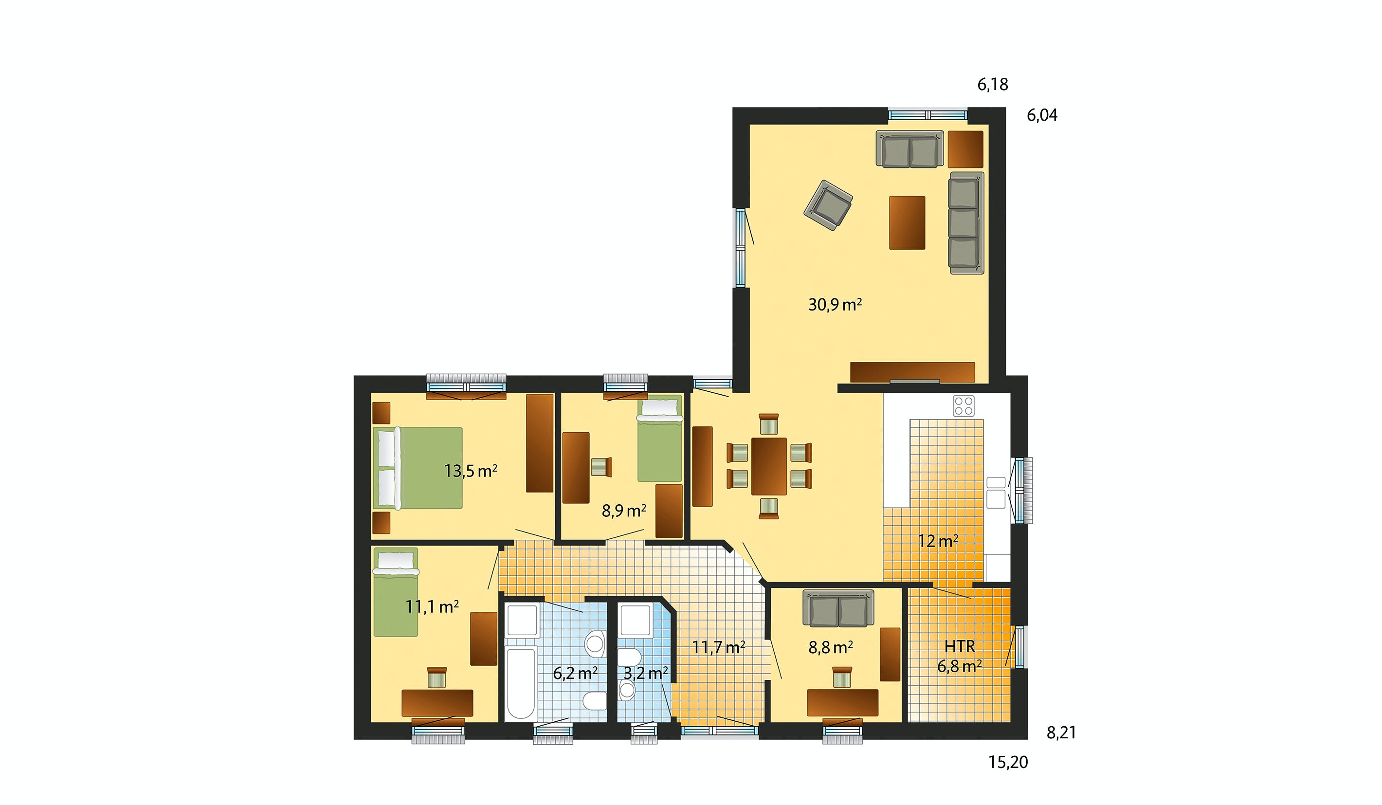 Fertighaus Seeland - Winkelbungalow von Danhaus Deutschland Schlüsselfertig ab 351128€, Bungalow Grundriss 1