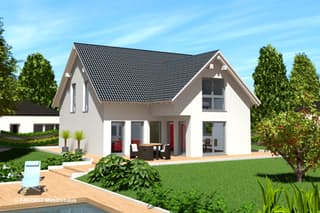 Massivhaus Select 168 von FAVORIT Massivhaus Schlüsselfertig ab 359840€, Satteldach-Klassiker Außenansicht 1