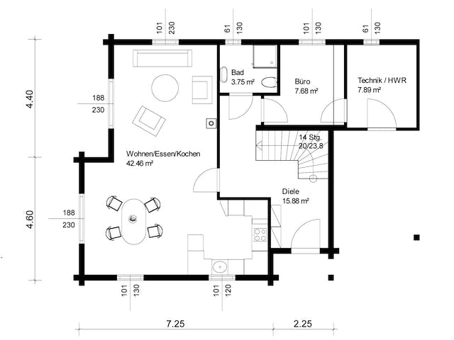 Blockhaus Siglingen von Rems-Murr-Holzhaus Schlüsselfertig ab 464000€, Satteldach-Klassiker Grundriss 1