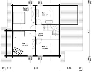Blockhaus Siglingen von Rems-Murr-Holzhaus Ausbauhaus ab 274728€, Satteldach-Klassiker Grundriss 2