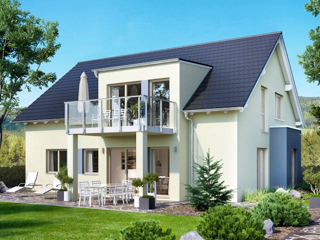 Fertighaus SOLUTION 204 V3 L von Living Fertighaus Schlüsselfertig ab 574055€, Satteldach-Klassiker Außenansicht 1