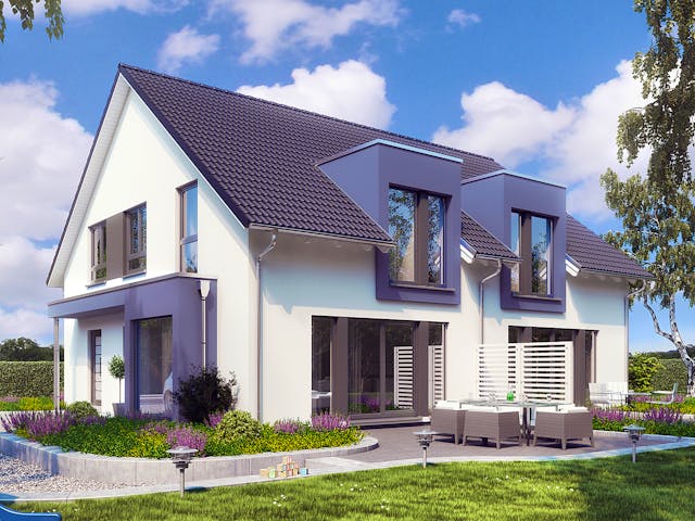 Fertighaus SOLUTION 242 V3 von Living Fertighaus Schlüsselfertig ab 657989€, Satteldach-Klassiker Außenansicht 1