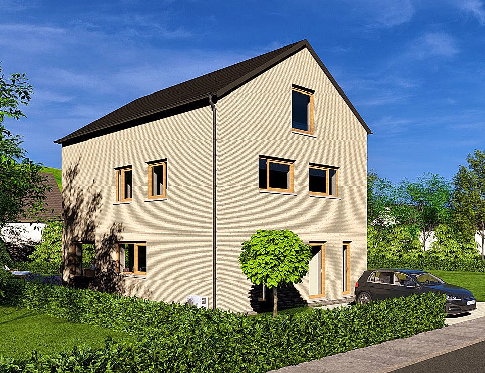 Massivhaus HAUSKONZEPT Mitwachsend von Splietker Bau, Satteldach-Klassiker Außenansicht 2