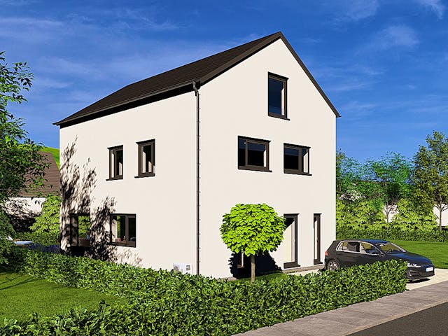 Massivhaus HAUSKONZEPT Mitwachsend von Splietker Bau, Satteldach-Klassiker Außenansicht 4