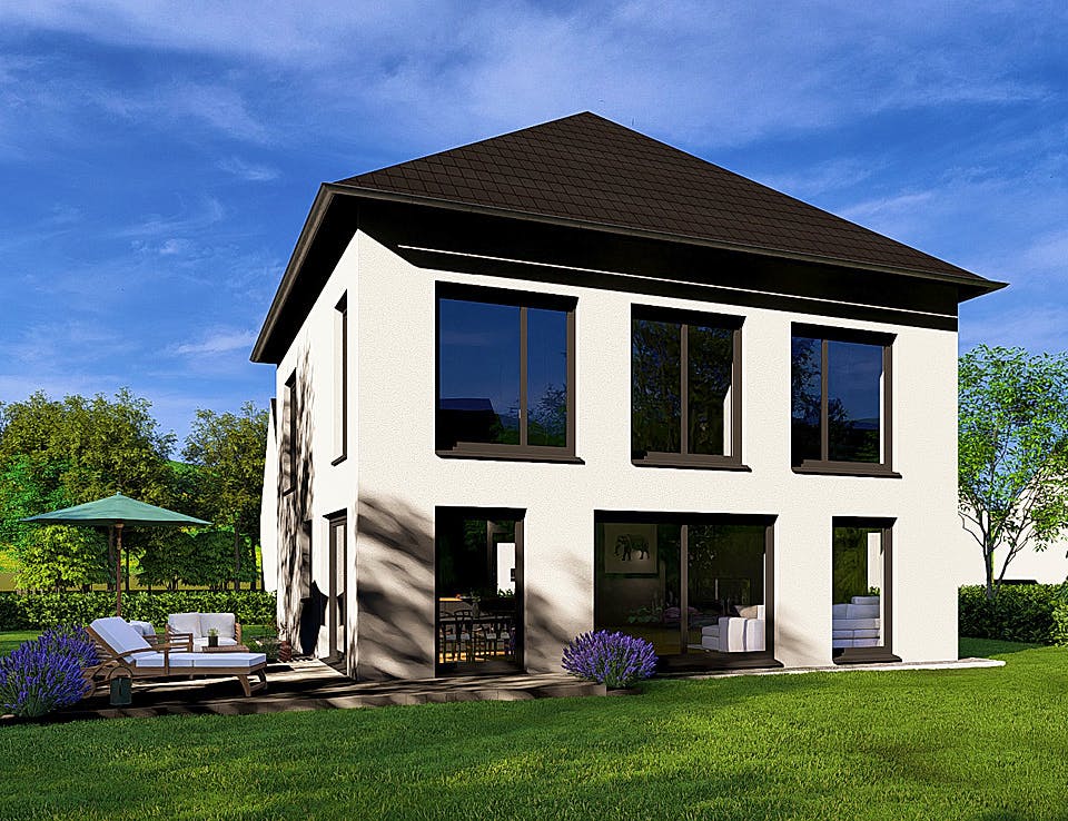 Massivhaus HAUSKONZEPT Villa von Splietker Bau, Stadtvilla Außenansicht 1