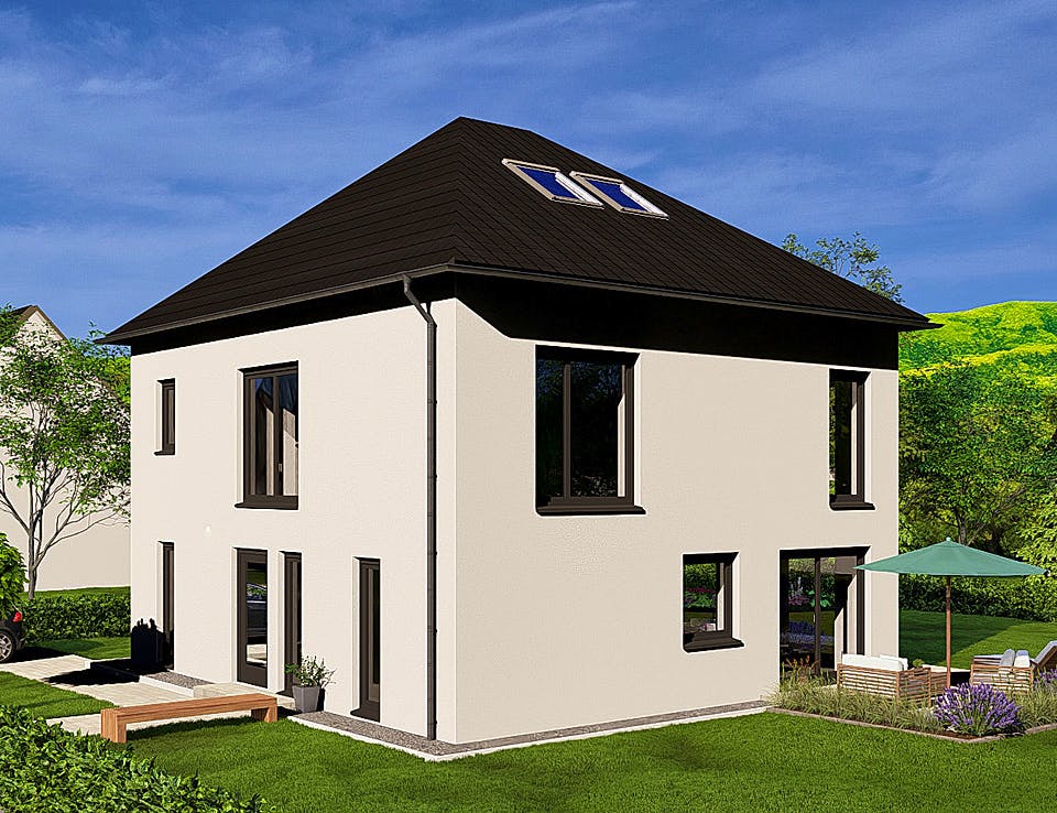 Massivhaus HAUSKONZEPT Villa von Splietker Bau, Stadtvilla Außenansicht 2