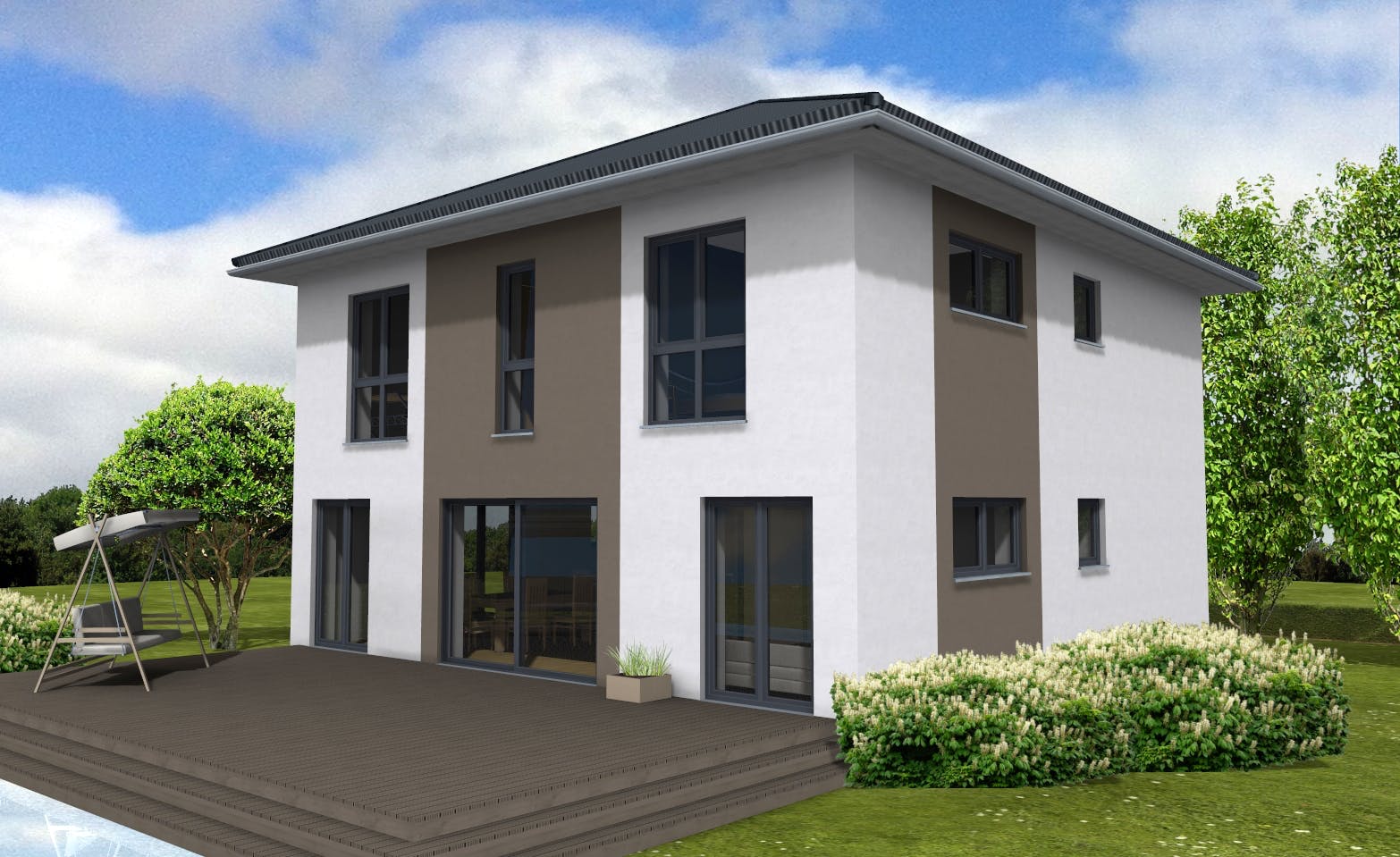 Fertighaus Stadtvilla 155 von Suckfüll Energiesparhaus Schlüsselfertig ab 384300€, Stadtvilla Außenansicht 1