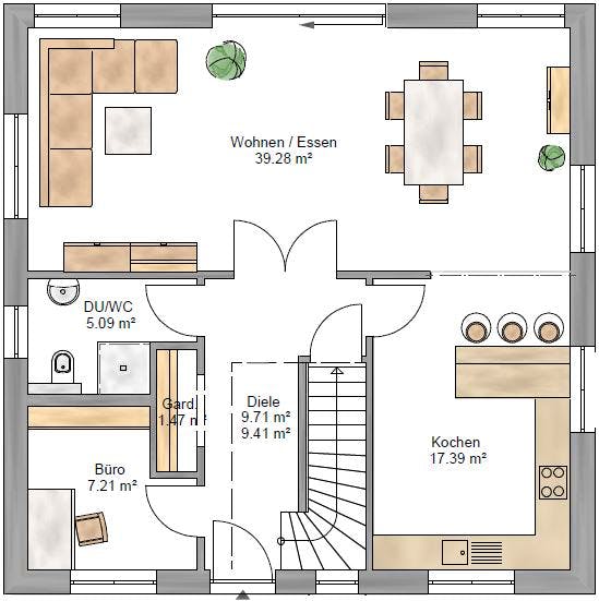 Fertighaus Stadtvilla 155 von Suckfüll Energiesparhaus Schlüsselfertig ab 384300€, Stadtvilla Grundriss 1
