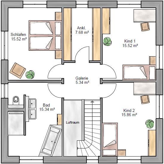 Fertighaus Stadtvilla 155 von Suckfüll Energiesparhaus Schlüsselfertig ab 384300€, Stadtvilla Grundriss 2