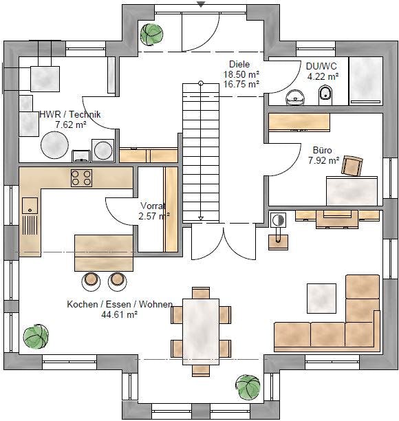 Fertighaus Stadtvilla 159 von Suckfüll Energiesparhaus Schlüsselfertig ab 419000€, Stadtvilla Grundriss 1