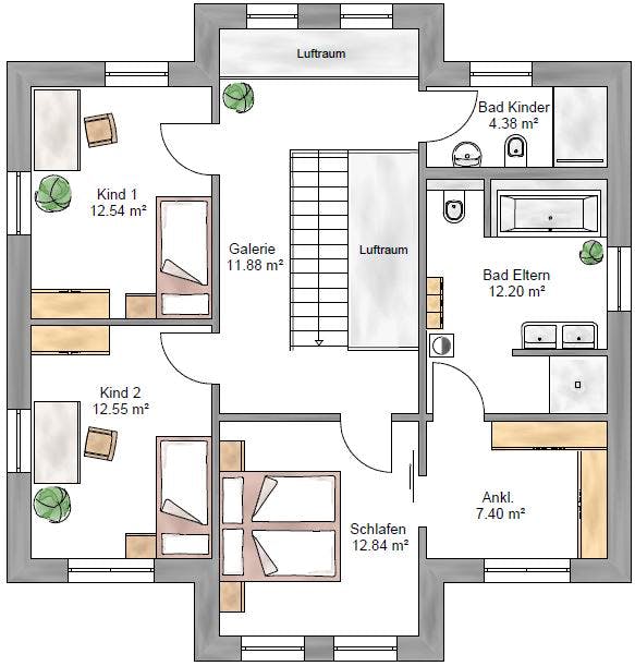 Fertighaus Stadtvilla 159 von Suckfüll Energiesparhaus Schlüsselfertig ab 419000€, Stadtvilla Grundriss 2