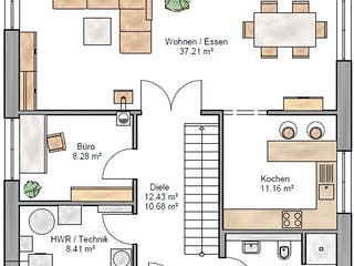 Fertighaus Stadtvilla 161 von Suckfüll Energiesparhaus Schlüsselfertig ab 441450€, Stadtvilla Grundriss 1