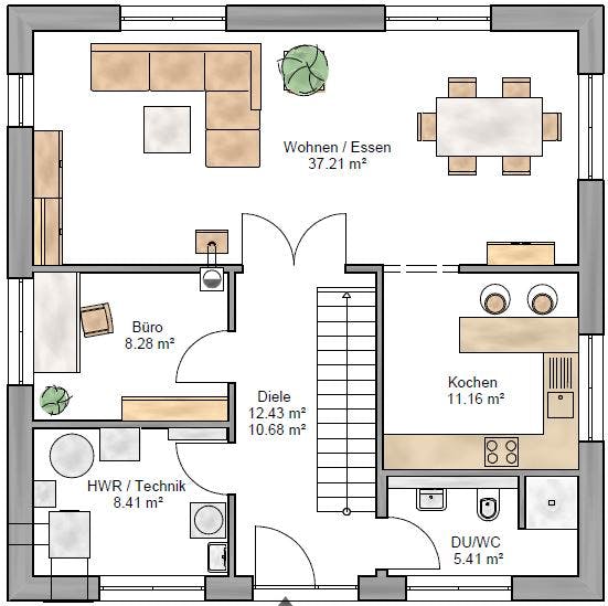 Fertighaus Stadtvilla 161 von Suckfüll Energiesparhaus Schlüsselfertig ab 392400€, Stadtvilla Grundriss 1