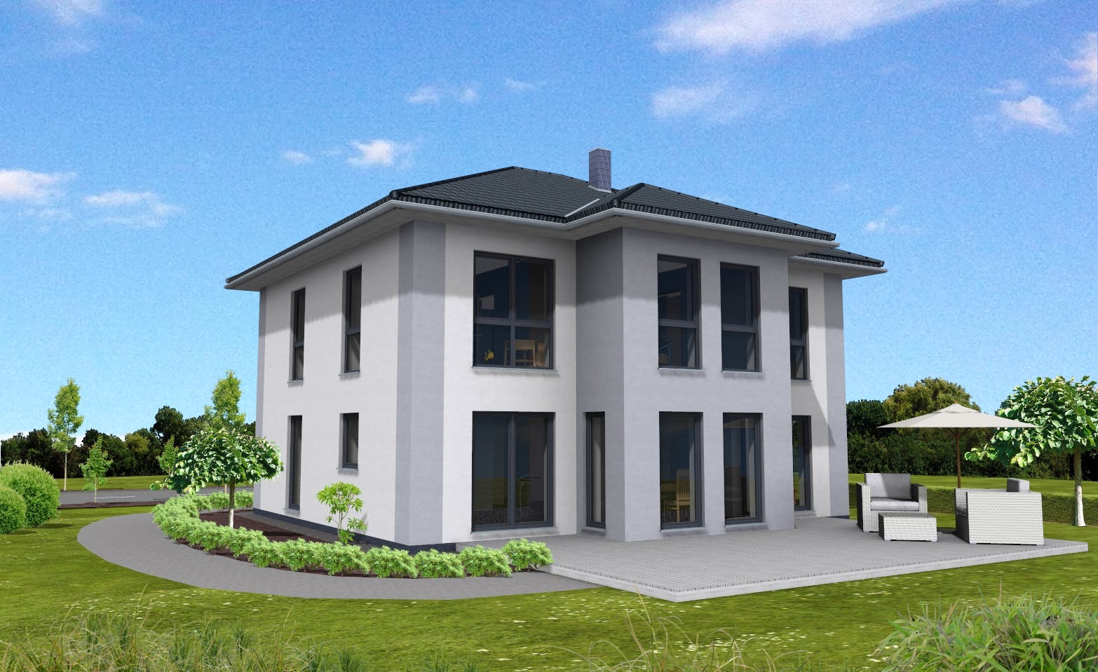 Fertighaus Stadtvilla 189 von Suckfüll Energiesparhaus Schlüsselfertig ab 475950€, Stadtvilla Außenansicht 1