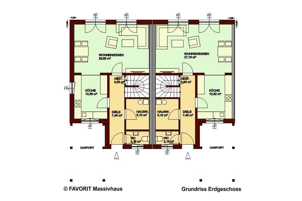Massivhaus Stella E113/M115 von FAVORIT Massivhaus, Satteldach-Klassiker Grundriss 1