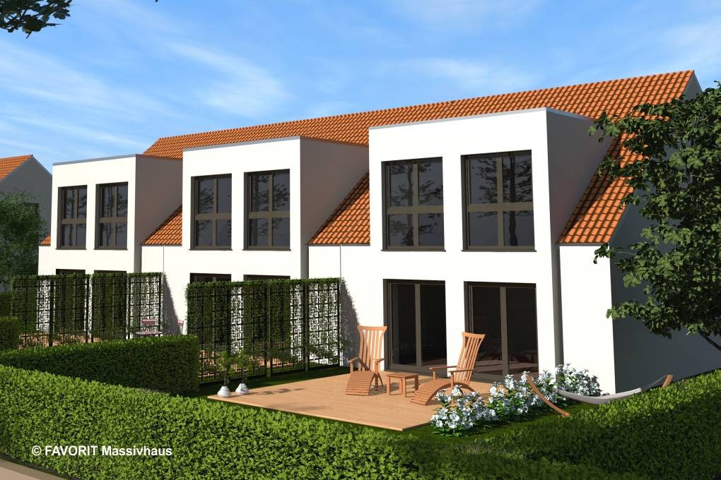 Massivhaus Stella E118/M122 von FAVORIT Massivhaus, Satteldach-Klassiker Außenansicht 2