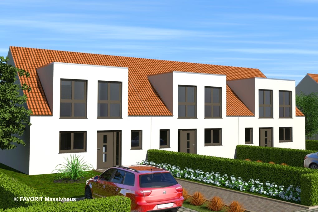 Massivhaus Stella E118/M122 von FAVORIT Massivhaus, Satteldach-Klassiker Außenansicht 1