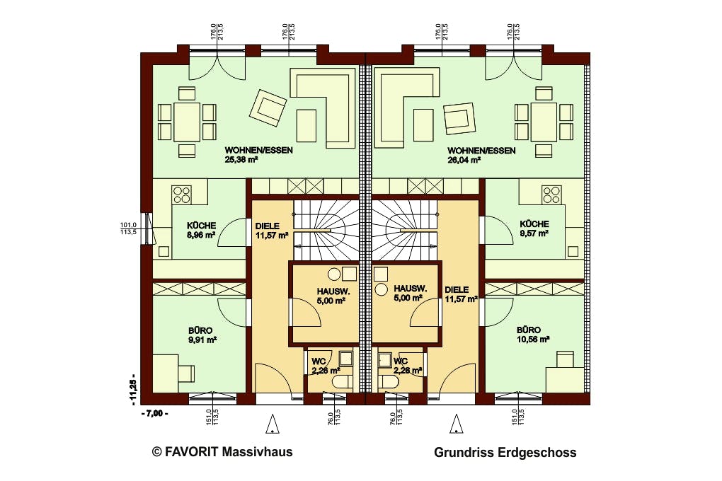 Massivhaus Stella E118/M122 von FAVORIT Massivhaus, Satteldach-Klassiker Grundriss 1