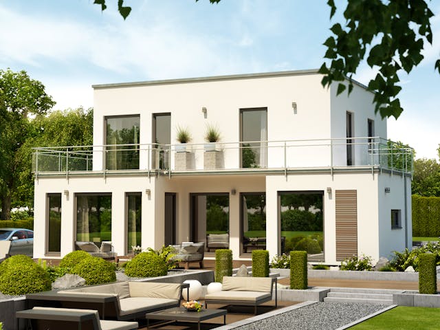 Fertighaus SUNSHINE 125 V7 von Living Fertighaus Schlüsselfertig ab 393115€, Cubushaus Außenansicht 1