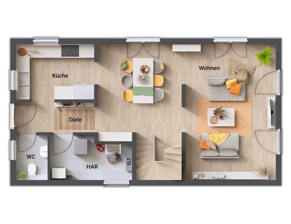 Massivhaus Aura 125 von Town & Country Haus Deutschland Schlüsselfertig ab 225690€, Satteldach-Klassiker Grundriss 1