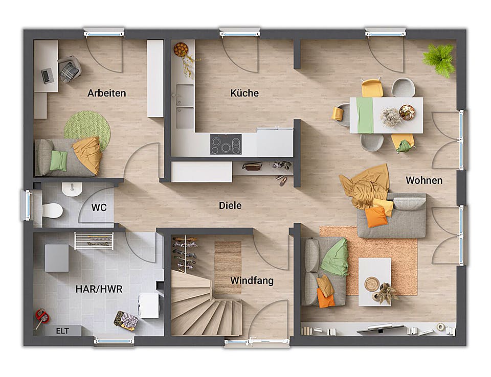 Massivhaus Bodensee 129 von Town & Country Haus Deutschland Schlüsselfertig ab 234150€, Satteldach-Klassiker Grundriss 1