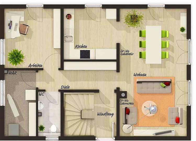 Massivhaus Bodensee 129 - Süd von Town & Country Haus Deutschland Schlüsselfertig ab 234150€, Grundriss 1