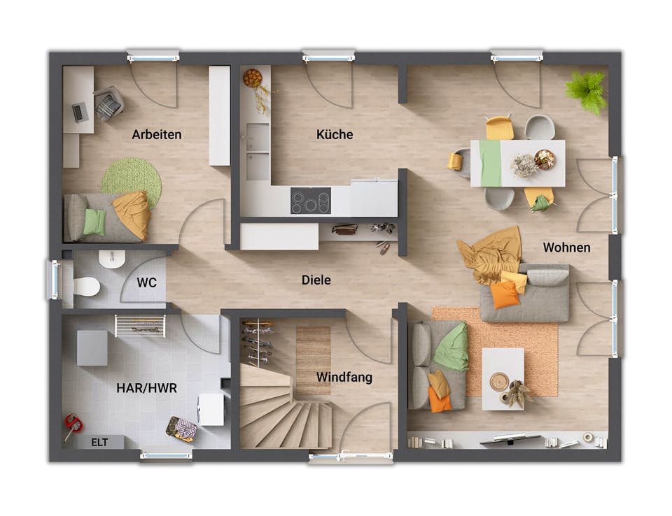 Massivhaus Bodensee 129 - Süd von Town & Country Haus Deutschland Schlüsselfertig ab 234150€, Grundriss 1
