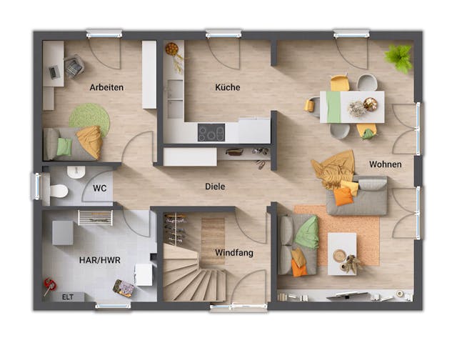 Massivhaus Bodensee 129 - Süd von Town & Country Haus Deutschland Schlüsselfertig ab 234150€, Grundriss 1