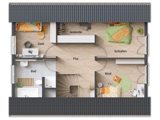 Massivhaus Bodensee 129 - Süd von Town & Country Haus Deutschland Schlüsselfertig ab 234150€, Grundriss 2