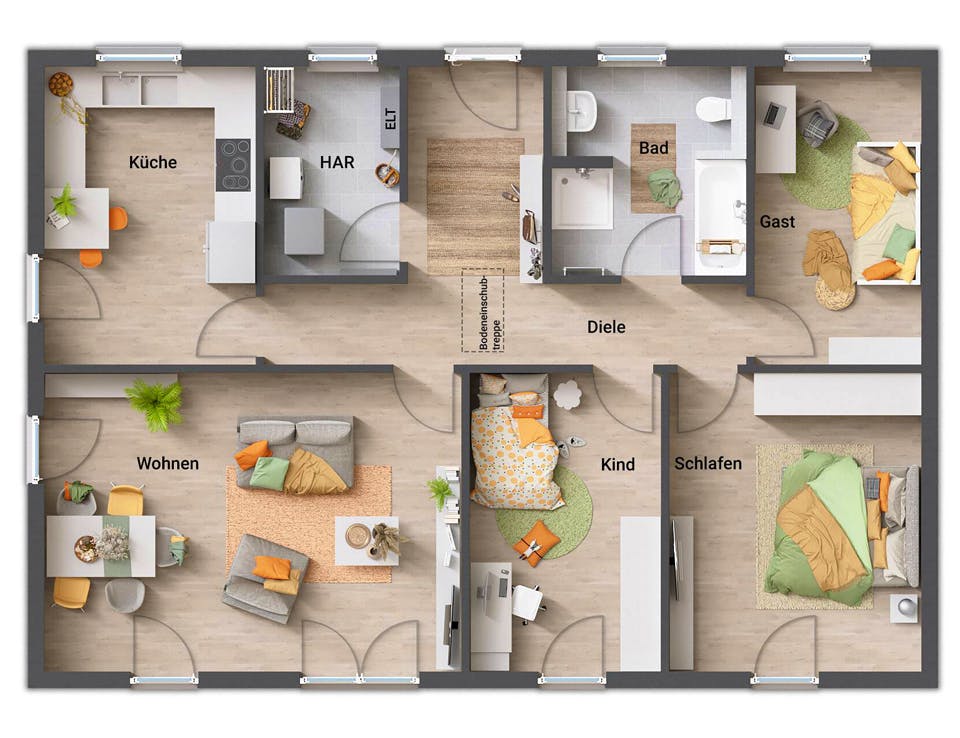 Massivhaus Bungalow 110 von Town & Country Haus Deutschland Schlüsselfertig ab 206090€, Bungalow Grundriss 1