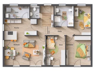 Massivhaus Bungalow 110 von Town & Country Haus Deutschland Schlüsselfertig ab 211890€, Bungalow Grundriss 2