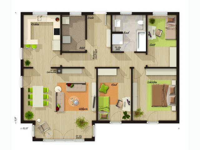 Massivhaus Bungalow 110 von Town & Country Haus Deutschland Schlüsselfertig ab 206090€, Bungalow Grundriss 2