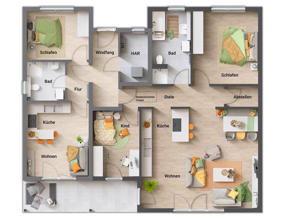 Massivhaus Bungalow 128 von Town & Country Haus Deutschland Schlüsselfertig ab 256650€, Bungalow Grundriss 1