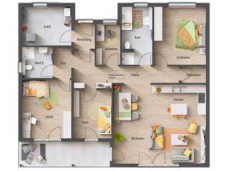 Massivhaus Bungalow 128 von Town & Country Haus Deutschland Schlüsselfertig ab 263850€, Bungalow Grundriss 3