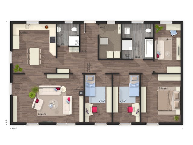 Massivhaus Bungalow 131 von Town & Country Haus Deutschland Schlüsselfertig ab 246290€, Bungalow Grundriss 1