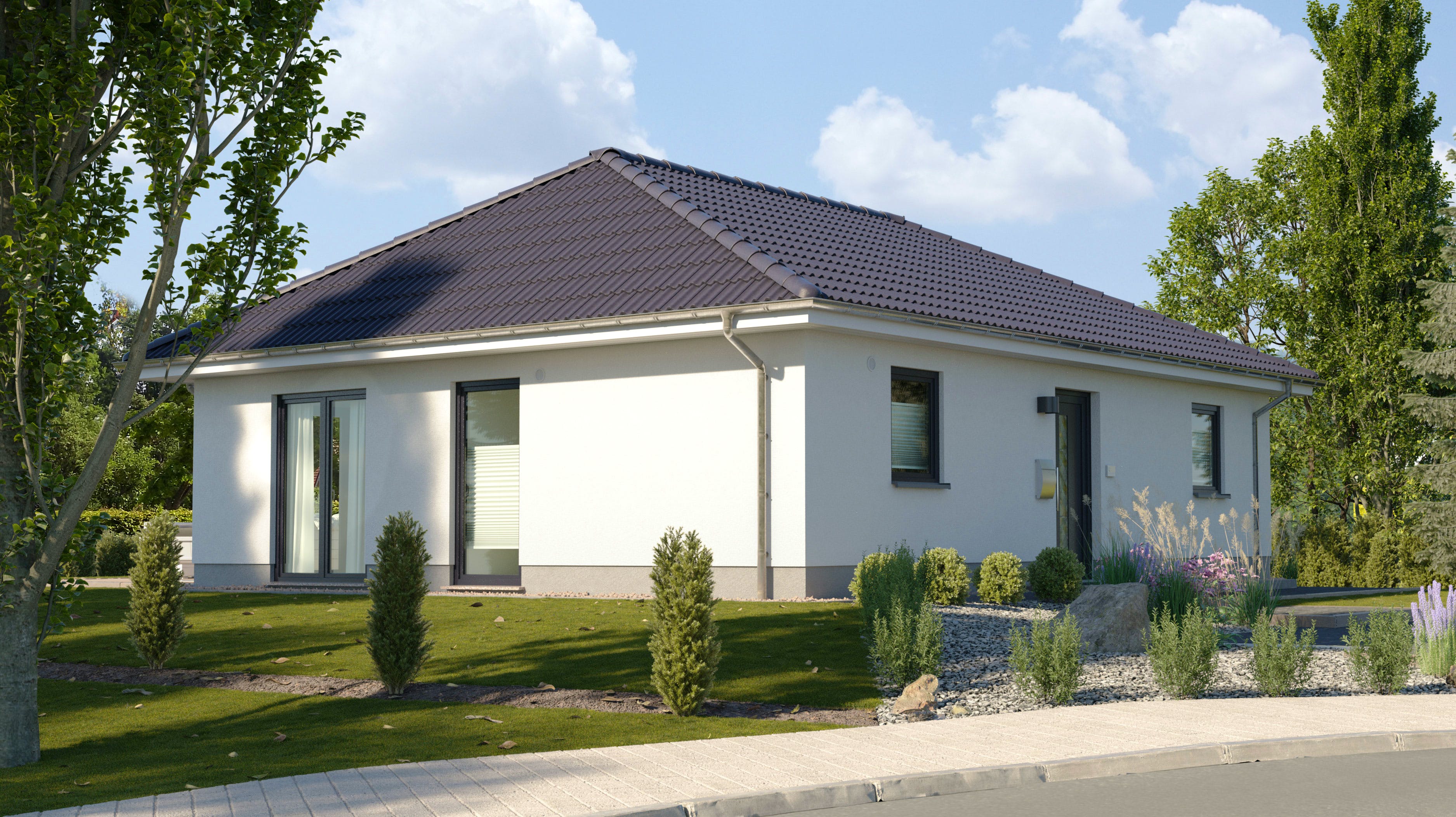Massivhaus Bungalow 92 von Town & Country Haus Deutschland Schlüsselfertig ab 187650€, Bungalow Außenansicht 2