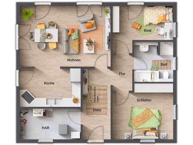 Massivhaus Bungalow 92 von Town & Country Haus Deutschland Schlüsselfertig ab 196850€, Bungalow Grundriss 1
