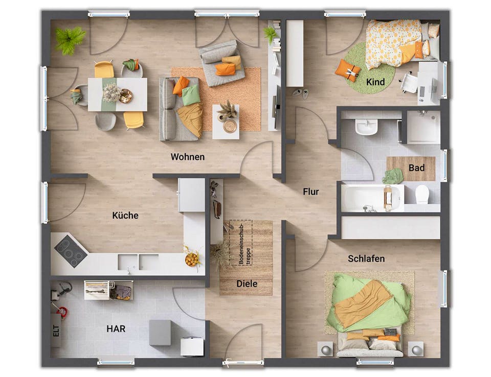 Massivhaus Bungalow 92 von Town & Country Haus Deutschland Schlüsselfertig ab 187650€, Bungalow Grundriss 1