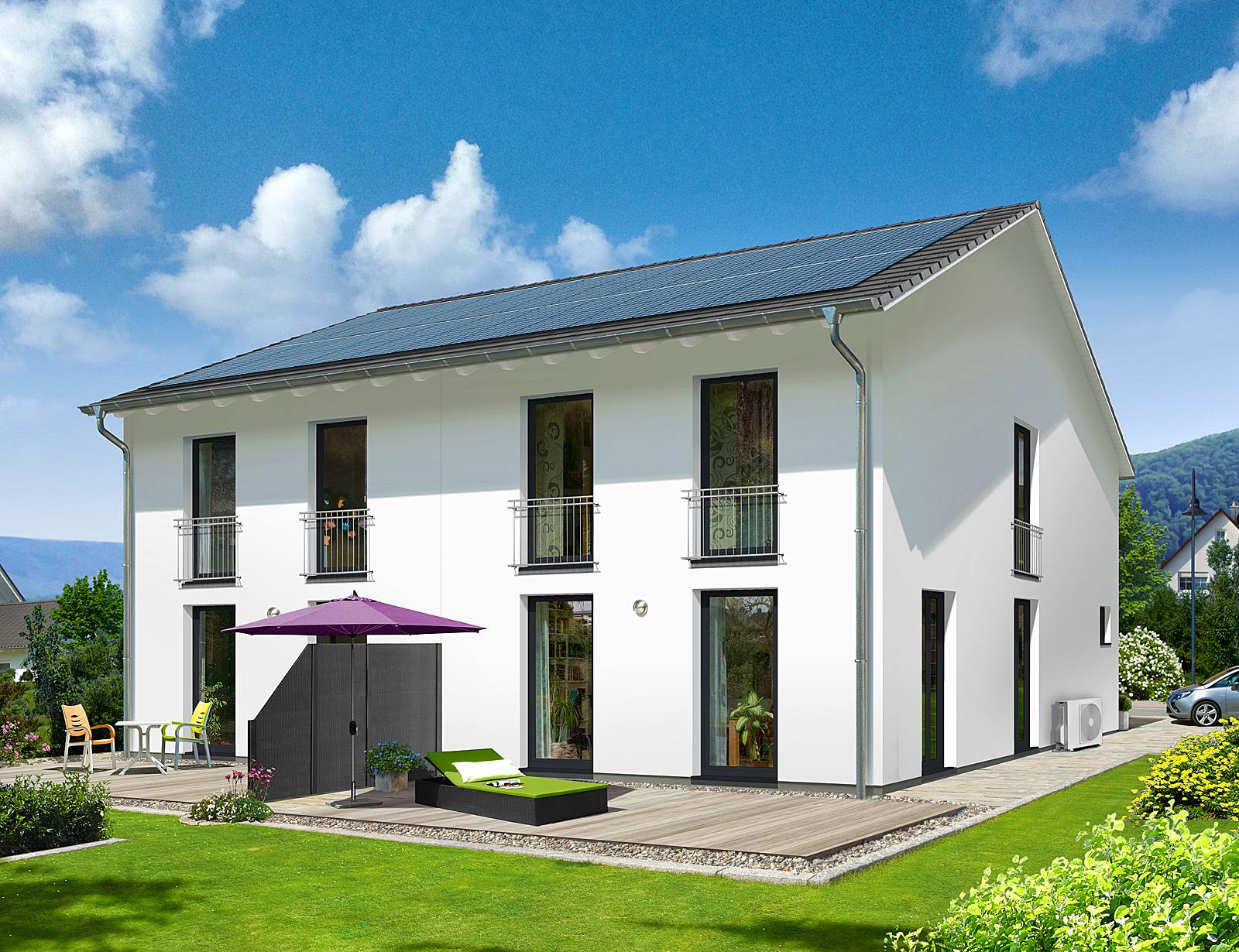 Massivhaus DH Aura 125 von Town & Country Haus Deutschland Schlüsselfertig ab 237050€, Satteldach-Klassiker Außenansicht 1