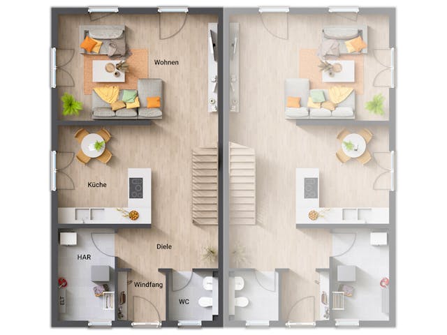 Massivhaus DH Aura 125 von Town & Country Haus Deutschland Schlüsselfertig ab 237050€, Satteldach-Klassiker Grundriss 2