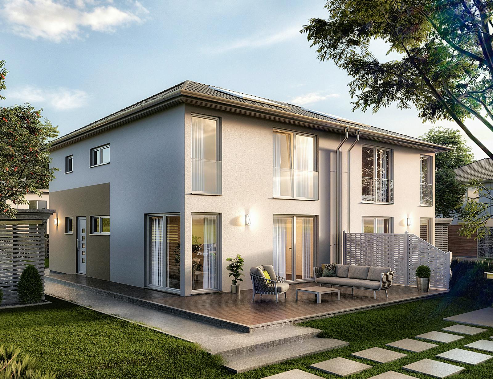 Massivhaus DH Aura 136 von Town & Country Haus Deutschland Schlüsselfertig ab 252890€, Stadtvilla Außenansicht 1